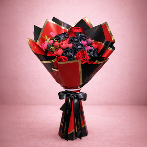 erzurum siyah gül buketi kırmızı siyah çiçek premium gül