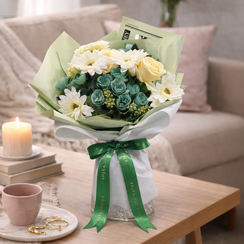 erzurum çiçek buketi yeşil tonlu çiçek aynı gün çiçek gönder